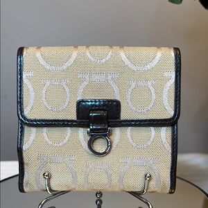 SALVATORE FERRAGAMO Bifold Canvas Compact Signature Gancini Monogram Wallet